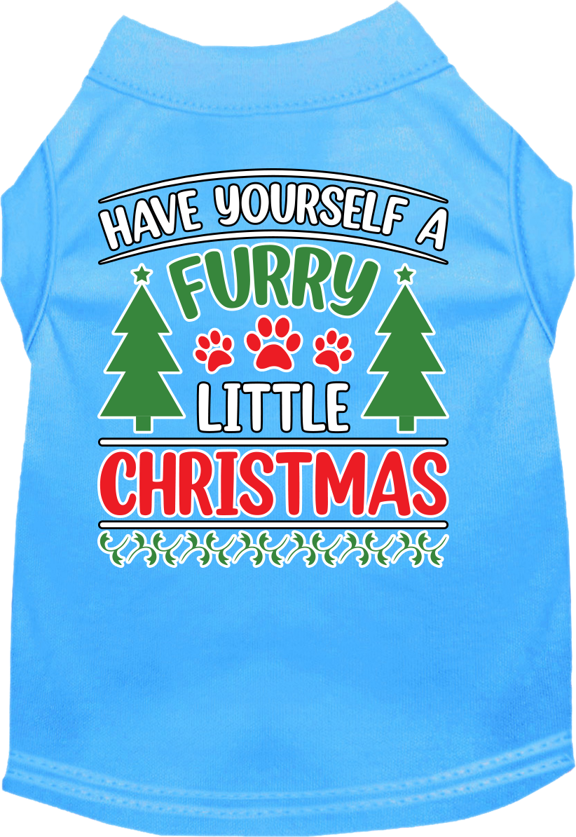 Furry Little Christmas Screen Print Dog Shirt Bermuda Blue Size LG